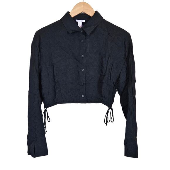 Savage X Fenty Crop Blouse Airy Lightweight Jacquard Drawstring Women's Small - Picture 1 of 9